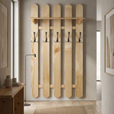 Armoire murale avec 7 crochets, panneau mural couloir en bois massif