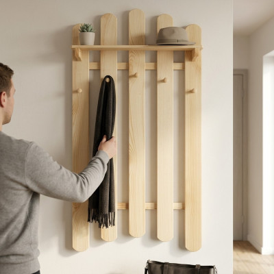 Panéau de garde-robe porte-manteau mural en pin fait main