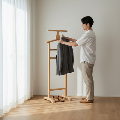 Porte-vêtements portemanteau sur pied en bois massif fait main nouveau
