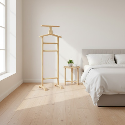 Porte-vêtements portemanteau sur pied en bois massif fait main nouveau