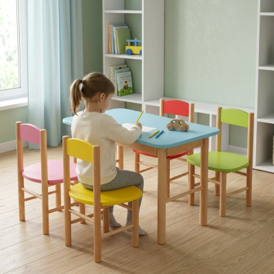 Ensemble de chaises Chambre d'enfants Ensemble de sièges en bois massif réel 5 pièces. Groupe de sièges Table