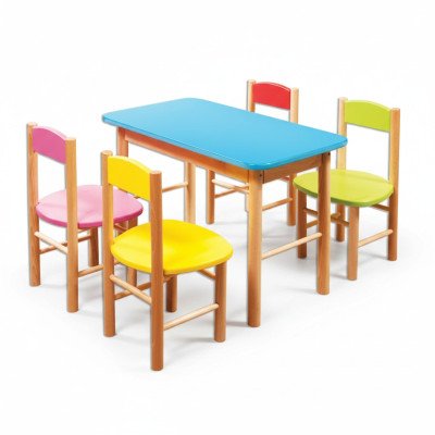 Ensemble de chaises Chambre d'enfants Ensemble de sièges en bois massif réel 5 pièces. Groupe de sièges Table