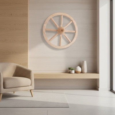 Roue en bois, roue décorative Ø 40 cm, roue à rayons blanchie, décoration murale en forme de roue de charrette de jardin