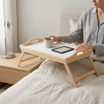 Table du petit déjeuner en bois Table d'ordinateur portable en bois Table d'appoint en bois massif Plateau en bois massif