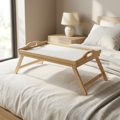 Table du petit déjeuner en bois Table d'ordinateur portable en bois Table d'appoint en bois massif Plateau en bois massif