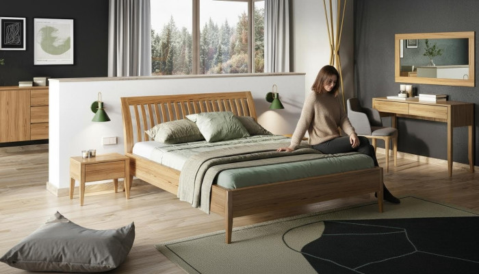 Ensemble de chambre à coucher en vrai bois 6 pièces. Set 2x Table de chevet Coiffeuse Commode Miroir