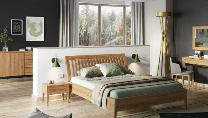 Ensemble de chambre à coucher en vrai bois 6 pièces. Set 2x Table de chevet Coiffeuse Commode Miroir