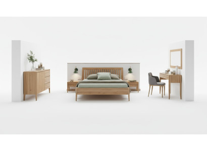 Ensemble de chambre à coucher en vrai bois 6 pièces. Set 2x Table de chevet Coiffeuse Commode Miroir