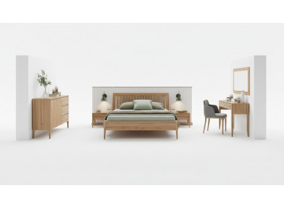 Ensemble de chambre à coucher en vrai bois 6 pièces. Set 2x Table de chevet Coiffeuse Commode Miroir