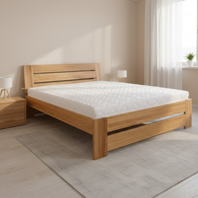 Lit Lit double Lit double en chêne Lit en bois 200x200 Cadre de lit Mobilier massif Lits