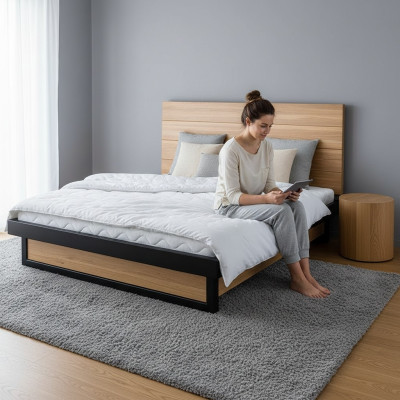 Lit moderne en bois massif 160x200cm Lits design Cadre de lit Style chêne neuf