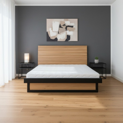 Lit moderne en vrai bois 140x200cm Lits design Cadre de lit Style chêne neuf