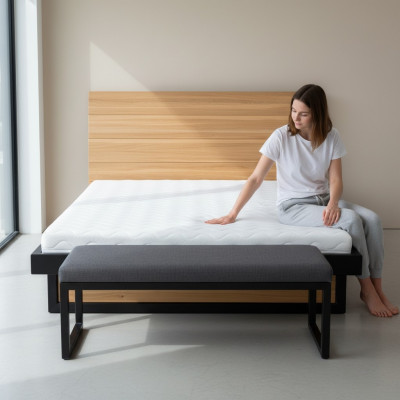 Lit Lit double Lit double en chêne Lit en bois 120x200 Cadre de lit Meubles massifs Lits