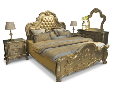 Lit Lit rembourré Chambre double de luxe en bois de style baroque Lits en cuir