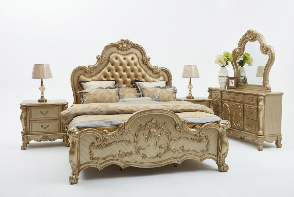 Lit + 2x Table de nuit 3 pcs. Ensemble de chambre à coucher de luxe Designer Baroque