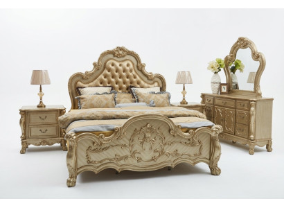 Lit + 2x Table de nuit 3 pcs. Ensemble de chambre à coucher de luxe Designer Baroque