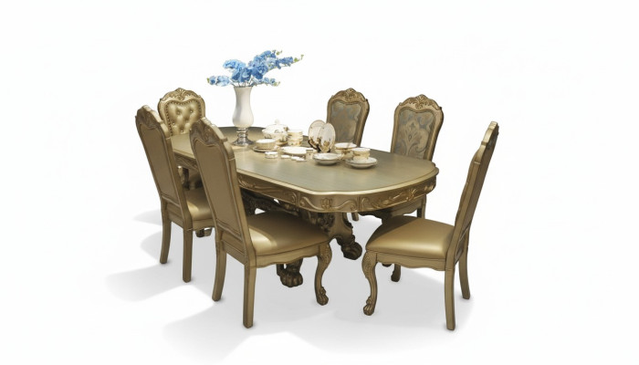 Table à manger royale avec 6 chaises. Ensemble complet de salle à manger décorative de 7 pièces.
