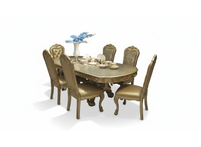 Table à manger royale avec 6 chaises. Ensemble complet de salle à manger décorative de 7 pièces.