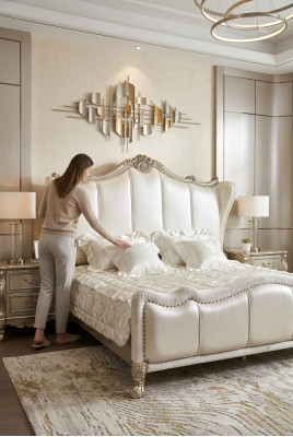 Style de lit classique Baroque Rococo Chesterfield en cuir double pour hôtel ancien