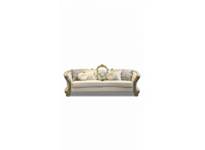 Canapé rond en bois sculpté quatre places Chesterfield en cuir vivant