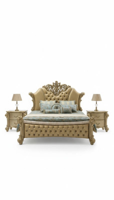 Chambre 3 pièces. Ensemble Lit 2x Table de chevet Console Lits Doubles de Luxe
