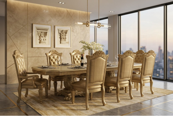 Salle à manger beige complète Ambiance designer Table à manger avec chaises