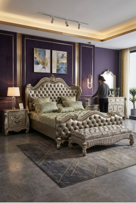 Lit 2x Table de chevet 3 pièces. Ensemble de chambre à coucher Design Lits de luxe Chesterfield