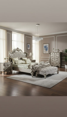 Lit 2x Table de chevet 3 pièces. Ensemble de chambre à coucher Design Lits de luxe Chesterfield