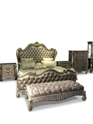 Lit 2x Table de chevet 3 pièces. Ensemble de chambre à coucher Design Lits de luxe Chesterfield