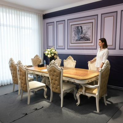 Blanc - Ensemble de salle à manger marron Grande table à manger avec des chaises en cuir