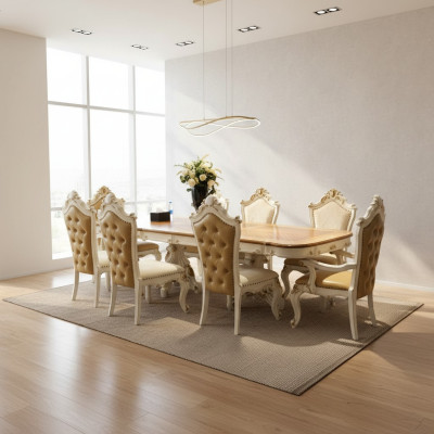 Blanc - Ensemble de salle à manger marron Grande table à manger avec des chaises en cuir