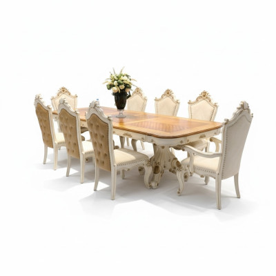 Blanc - Ensemble de salle à manger marron Grande table à manger avec des chaises en cuir