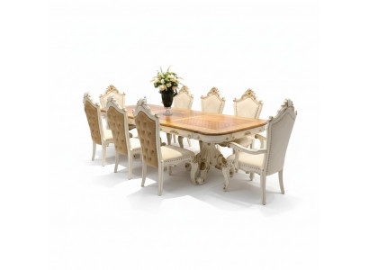 Blanc - Ensemble de salle à manger marron Grande table à manger avec des chaises en cuir