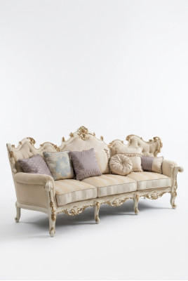 Canapé XXL à quatre places en bois sculpté exclusif, style Baroque Rococo, en textile, rond.