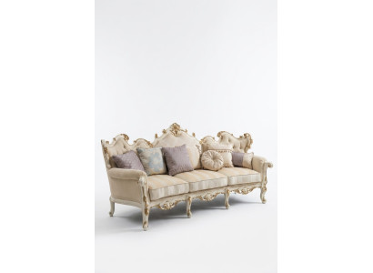 Canapé XXL à quatre places en bois sculpté exclusif, style Baroque Rococo, en textile, rond.