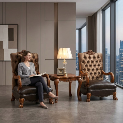 Ensemble de salon 2x Fauteuil + Table d'appoint Table Canapé Sofa Chesterfield