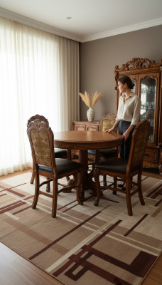Salle à manger ronde + lot de 4 chaises en bois de décoration de table ronde