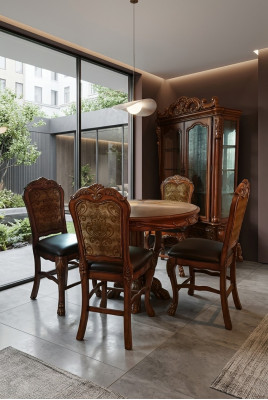 Salle à manger ronde + lot de 4 chaises en bois de décoration de table ronde