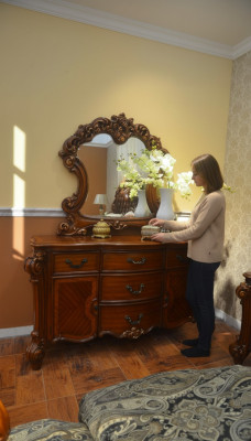 Buffet Console Commode Miroir Véritable Artisanat Bois Baroque Rococo