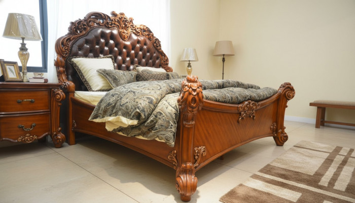 Conception de la literie de lit de luxe pour hôtel double en cuir de décoration de chambre de sommeil