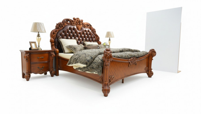 Conception de la literie de lit de luxe pour hôtel double en cuir de décoration de chambre de sommeil