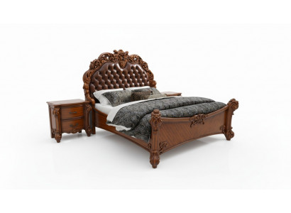 Ensemble de chambre à coucher Lit + 2x Table de chevet Chesterfield Bois Cuir Lits Rembourrage