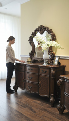 Noble commode Buffet Commodes Armoire + Miroir Baroque Rococo Buffet en bois neuf