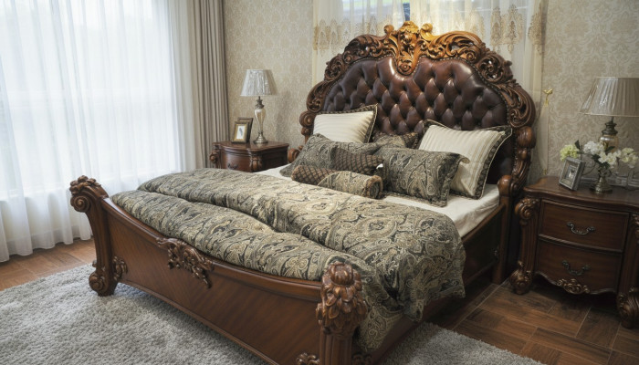 Style de lit classique Baroque Rococo Chesterfield double en cuir de style hôtel ancien