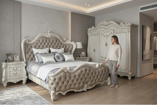 Lit + 2x Table de chevet 3 pièces. Ensemble de chambre de luxe Chambre de designer