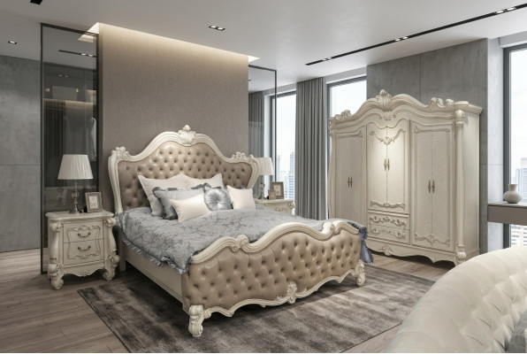 Lit + 2x Table de chevet 3 pièces. Ensemble de chambre de luxe Chambre de designer