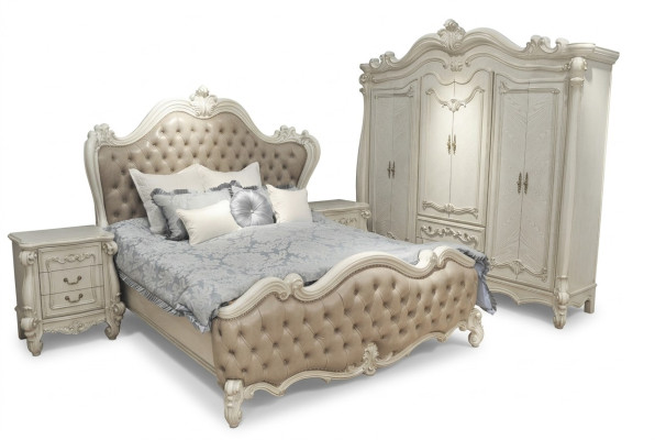 Lit + 2x Table de chevet 3 pièces. Ensemble de chambre de luxe Chambre de designer