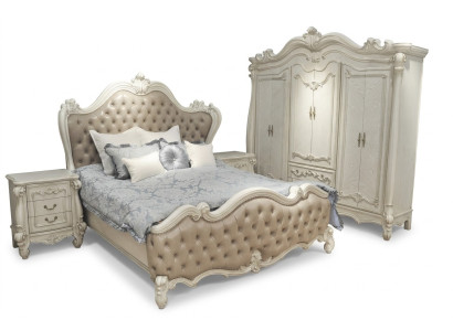 Lit + 2x Table de chevet 3 pièces. Ensemble de chambre de luxe Chambre de designer