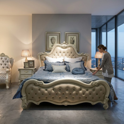 Lit double de design de luxe Chambre de repos Lits en cuir Hôtel 180x200cm