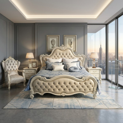 Lit double de design de luxe Chambre de repos Lits en cuir Hôtel 180x200cm